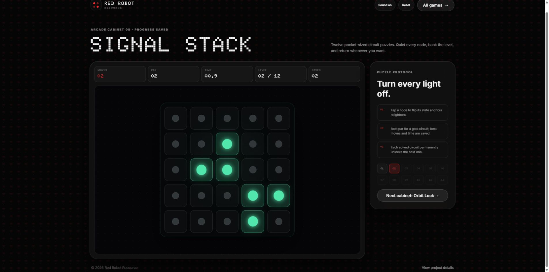Signal Stack circuit puzzle with active and quiet nodes